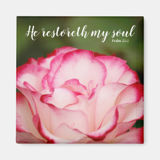Pink Variegated Rose Psalm 23:3 Scripture Magnet