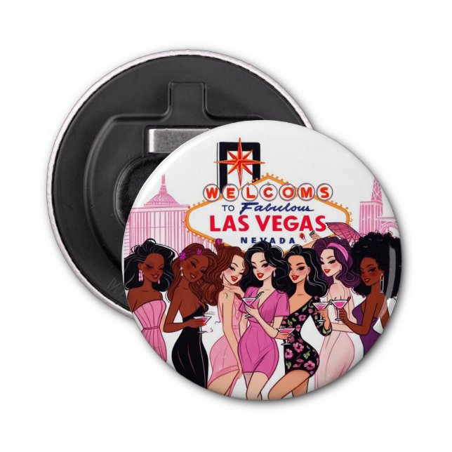 Pink Vegas Bachelorette Party Bottle Opener (Front)