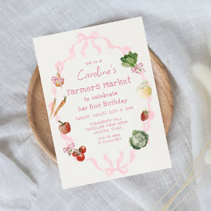 Pink Vegetable Farmers Market Birthday Invitation