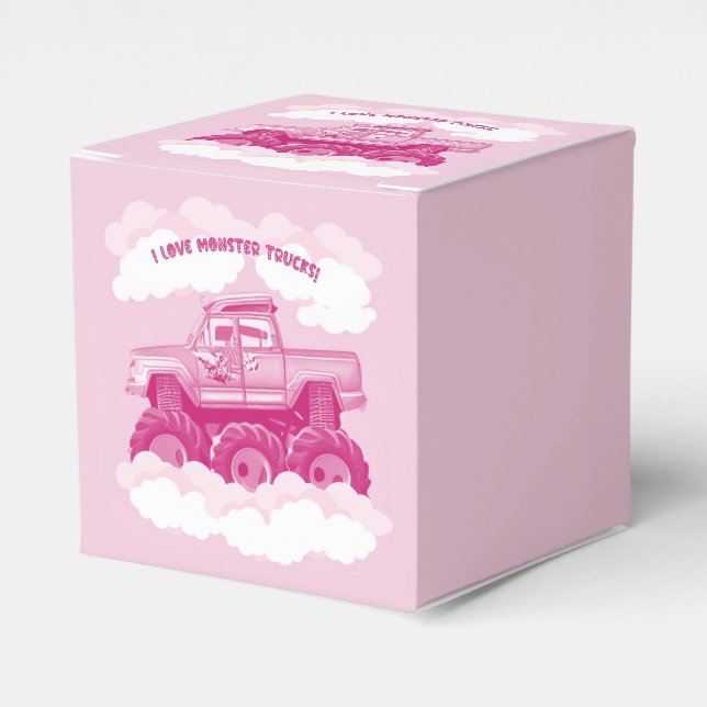 Pink Version I Love Monster Trucks Image     Favor Box (Front Side)