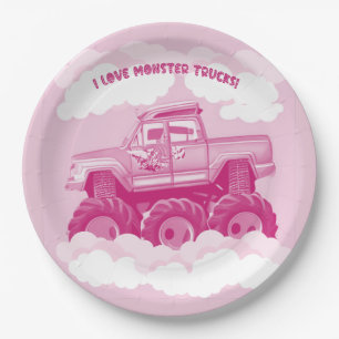 Pink Version I Love Monster Trucks Image     Paper Plate