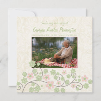 Pink vert floral en memoriam photo carte plat
