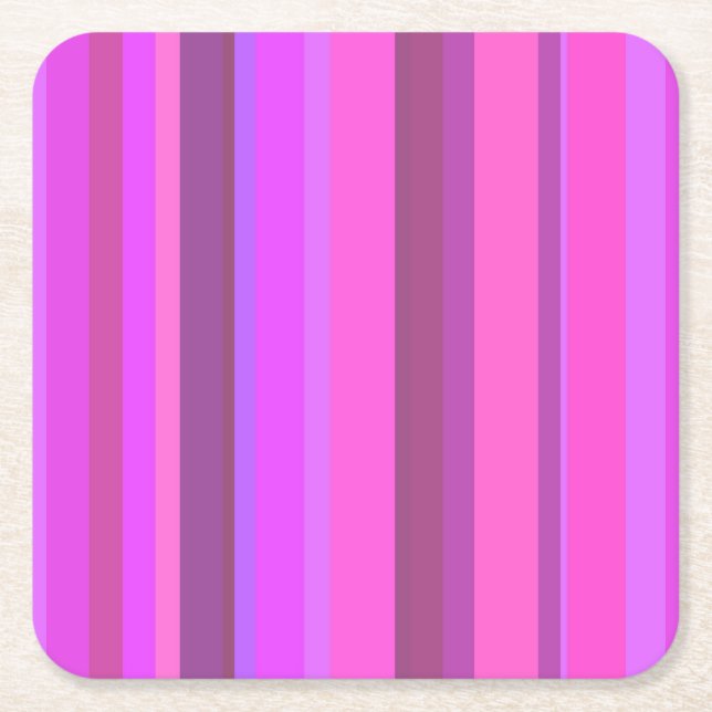 Pink vertical stripes square paper coaster (Front)
