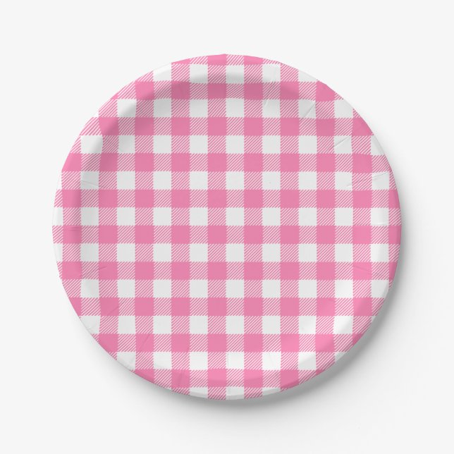 Pink Vichy Plaid Paper Plates (Front)