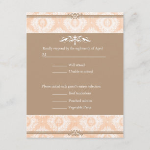 Pink Victoria Damask wedding RSVP Card