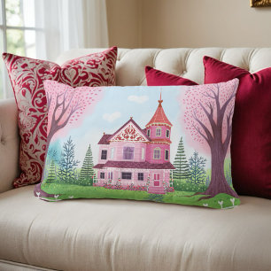 Pink Victorian House & Cherry Blossom Lumbar Pillow