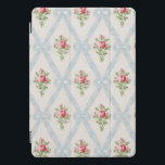 Pink Victorian Roses w/Blue Ribbon Lattice iPad Pro Cover<br><div class="desc">Pretty Victorian pink rose bouquets with diagonal lattice of pale blue ribbons and bows on soft eggshell background with subtle grey dots. Design is seamless and scalable.</div>
