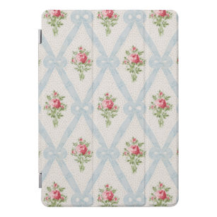 Pink Victorian Roses w/Blue Ribbon Lattice iPad Pro Cover