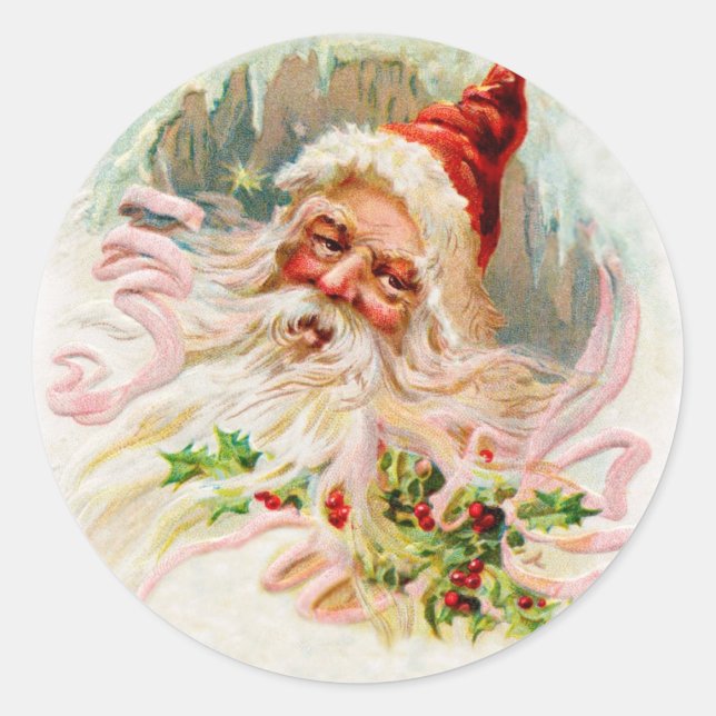 Pink Victorian Santa Classic Round Sticker (Front)