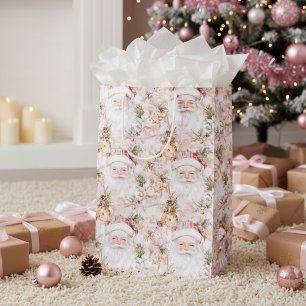 Pink Victorian Santa Claus Christmas Holiday  Medium Gift Bag