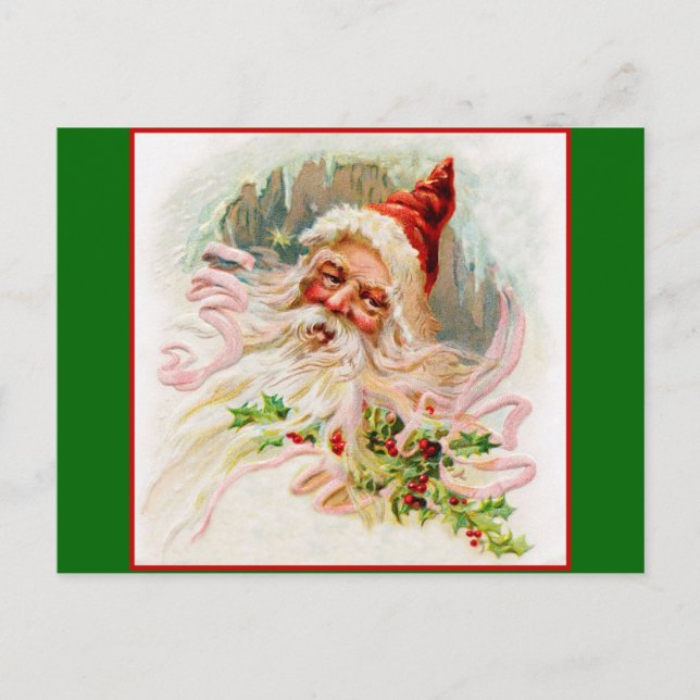 Pink Victorian Santa Holiday Postcard (Front)