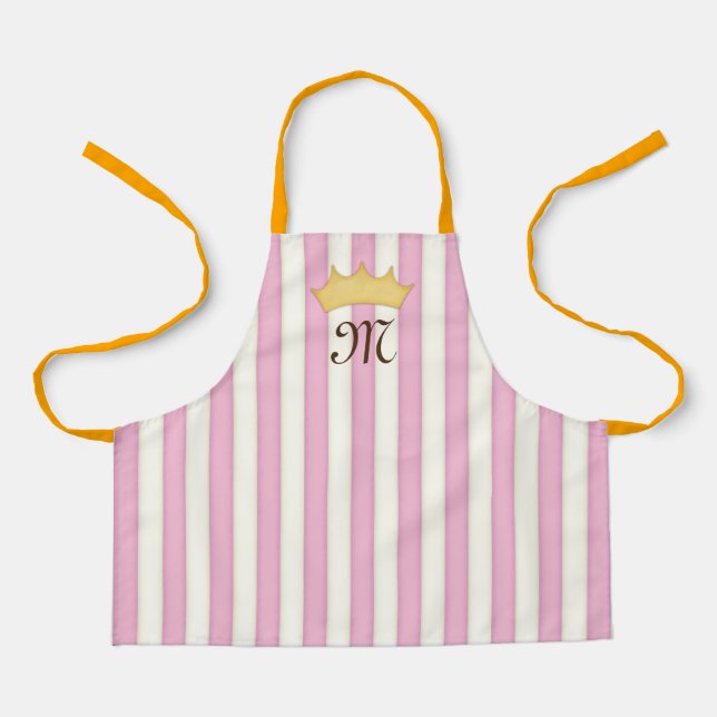 Pink Victorian Stripes Crowned Monogram Princess Apron (Front)
