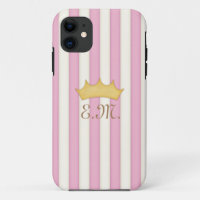 Pink Victorian Stripes Crowned Monogram Princess