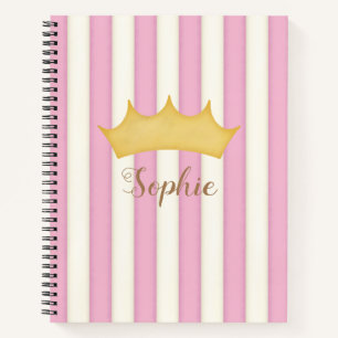 Pink Victorian Stripes Crowned Monogram Princess Notebook