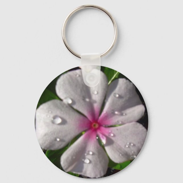 Pink Vinca Flower KeyChain (Front)