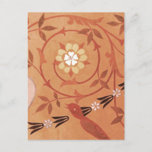 Pink Vine and Vase Textile Postcard