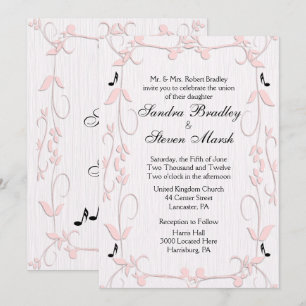 Pink Vines and Music Notes Wedding Invitation