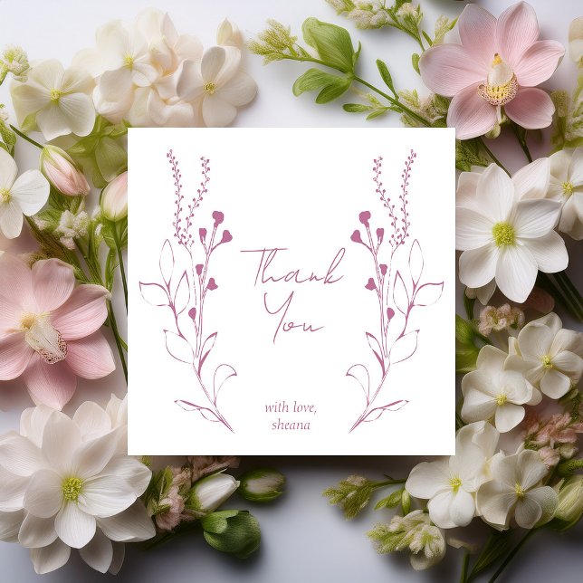 Pink Vines & Flowers Bridal Shower Thank You Card (Creator Uploaded)