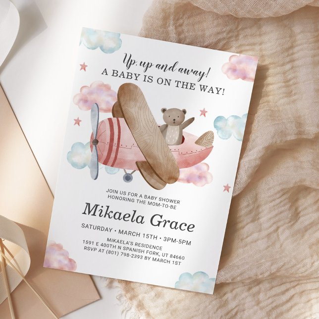Pink Vintage Airplane Girl Baby Shower Invitation (Creator Uploaded)