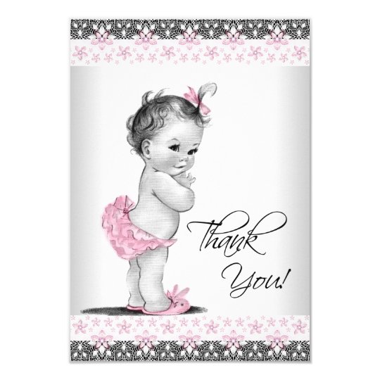 Pink Vintage Baby Girl Thank You Card
