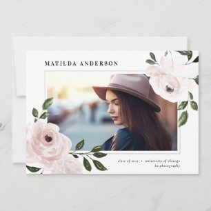 Pink vintage boho floral photo graduation announcement