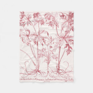 Pink Vintage Botanical Art Fleece Blanket