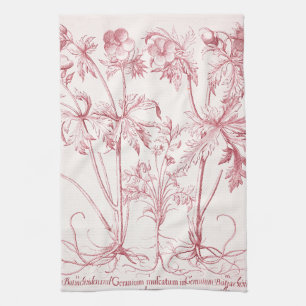 Pink Vintage Botanical Art Kitchen Towel