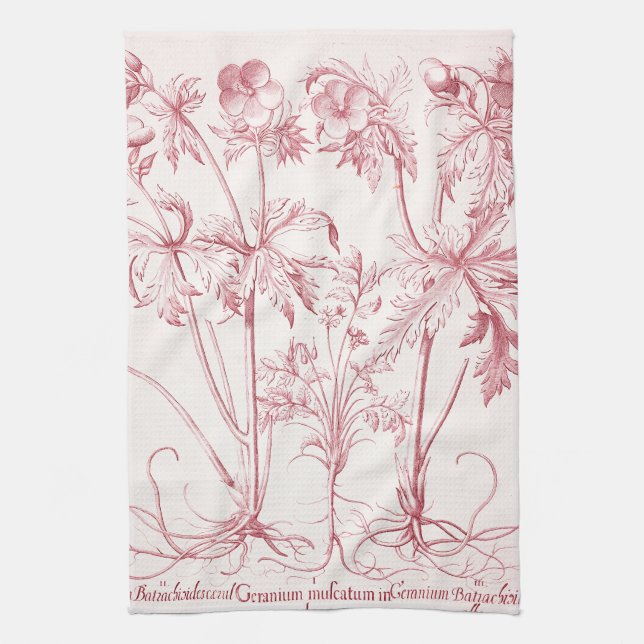 Pink Vintage Botanical Art Kitchen Towel (Vertical)