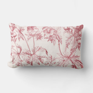 Pink Vintage Botanical Art Lumbar Pillow
