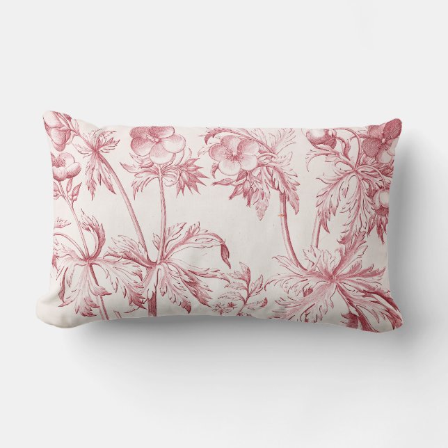 Pink Vintage Botanical Art Lumbar Pillow (Front)