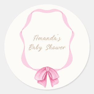 Pink Vintage Bow Frame Girl Baby Shower Classic Round Sticker