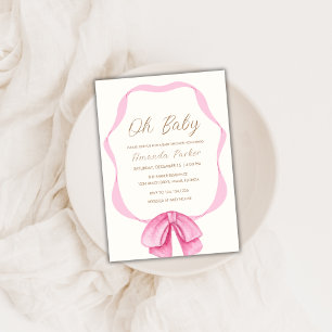 Pink Vintage Bow Frame Girl Baby Shower Invitation