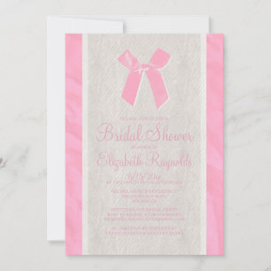 Pink Vintage Bow & Linen Bridal Shower Invitations