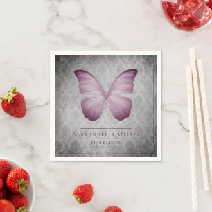 Pink Vintage Butterfly Damask Wedding Napkin