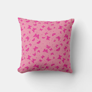 Pink vintage butterfly motif pattern throw pillow