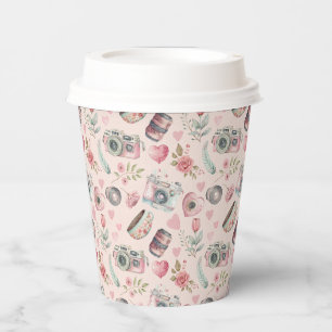 Pink Vintage Camera Paper Cups