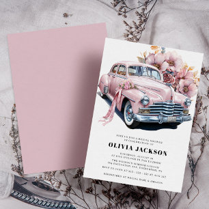 Pink Vintage Car Modern Bridal Shower Invitation