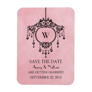 Pink Vintage Chandelier Save the Date Magnet
