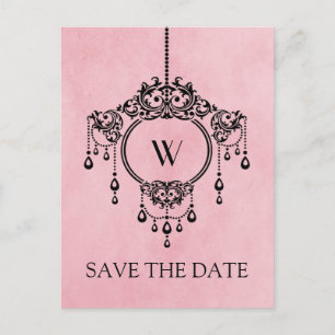 Pink Vintage Chandelier Save the Date Postcard