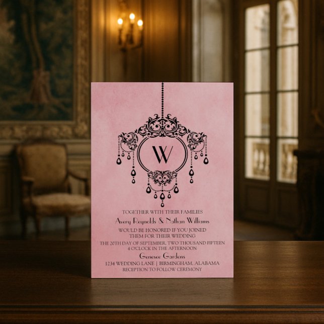 Pink Vintage Chandelier Wedding Invite (Pink Vintage Chandelier Wedding Invite)