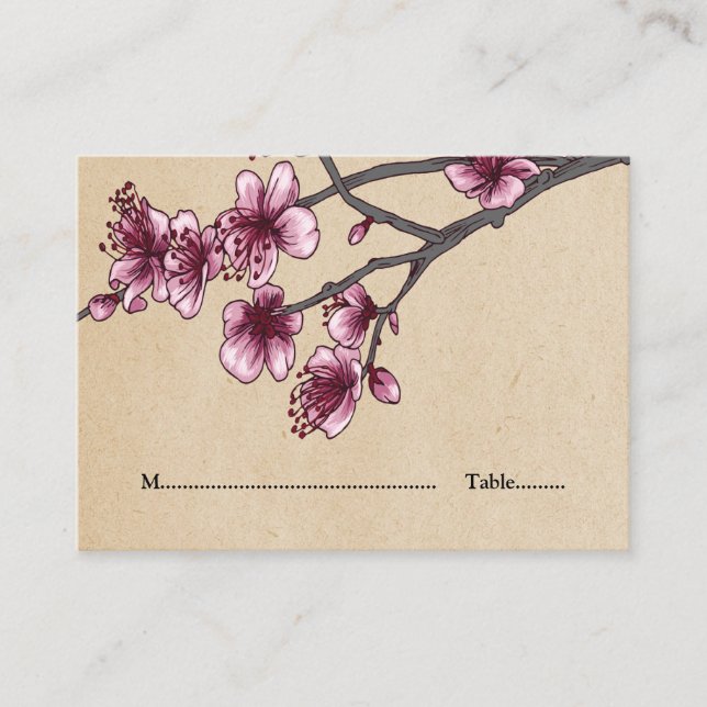 Pink Vintage Cherry Blossoms Place Cards (Front)