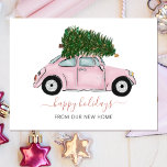Pink Vintage Christmas Car Weve Moved Holiday Card<br><div class="desc">Pink Vintage Christmas Tree Car Weve Moved Holiday Moving announcement Postcard Decorated Christmas tree</div>