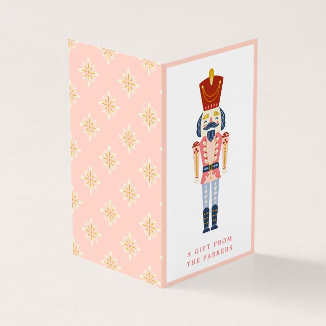 Pink Vintage Christmas Nutcracker Folded Gift Tag (Outside)