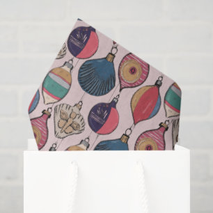 Pink Vintage Christmas Ornaments Pattern Tissue Paper