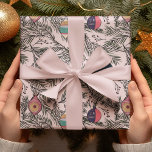 Pink Vintage Christmas Ornaments, Pine, Berries Wrapping Paper<br><div class="desc">This elegant and festive Christmas design features hand-drawn illustrations of vintage ornaments hanging among pine tree needles and decorated with winter red berries,  all against a light blush pink background.</div>