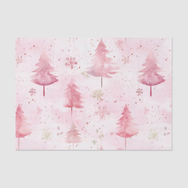 Pink Vintage Christmas Pine Trees Tissue Paper (Front)