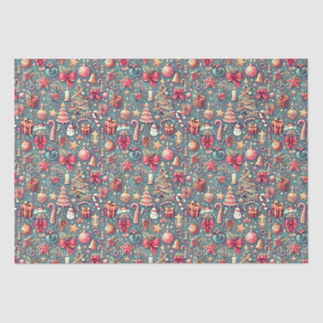 Pink Vintage Christmas  Tissue Paper (Front)