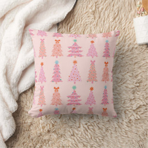 Pink Vintage Christmas Trees Pillow