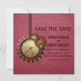 Pink Vintage Clock Save the Date Invite