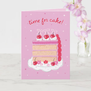Pink Vintage Coquette Cherry Cake Birthday Card